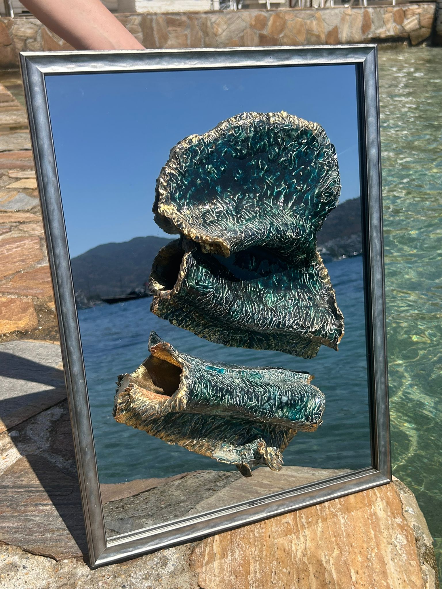 Mavi sırlı seramik aynalı pano