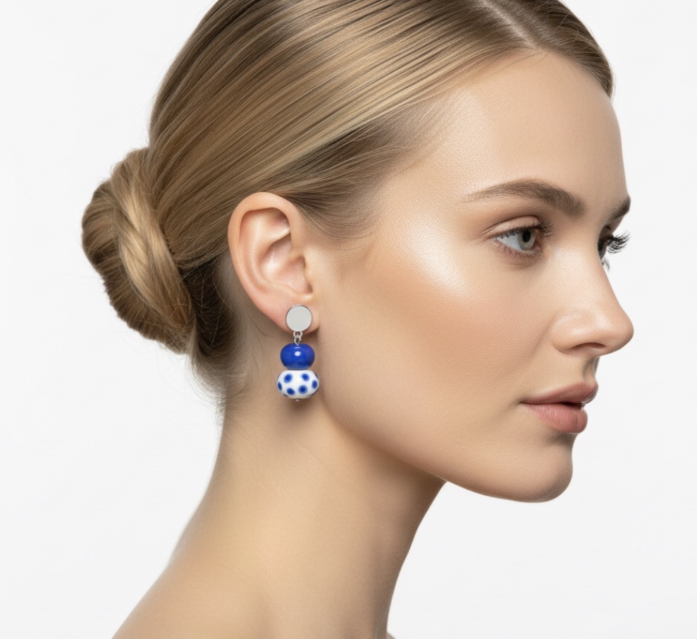 By Seyn el yapımı takı koleksiyonu - Çini Desenli Küpe