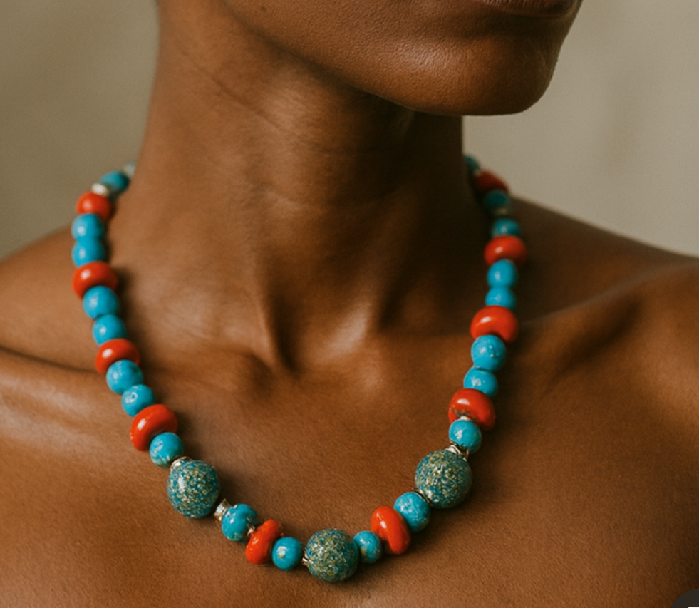 By Seyn el yapımı takı koleksiyonu - Turkuaz & Mercan Kolye